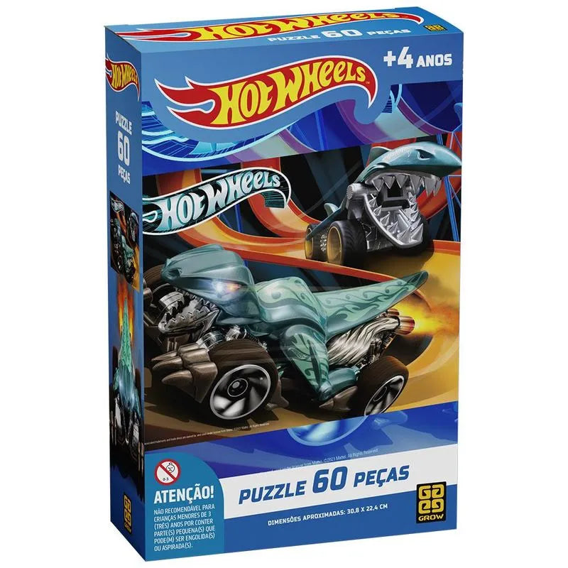 Quebra-Cabeça - Hot Wheels - 60 Peças - 22 cm x 31 cm - Grow