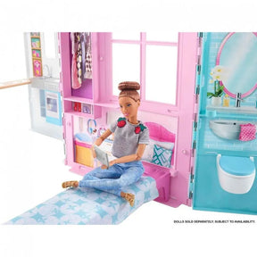 Casa de Bonecas Barbie Portátil com Alça – Completa com Acessórios, Cozinha, Quarto, Banheiro e Piscina no Pátio