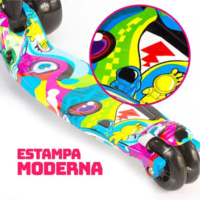 Patinete Infantil 3 Rodas com Luz Led e Freio Ajustável Até 70kg Menino Menina