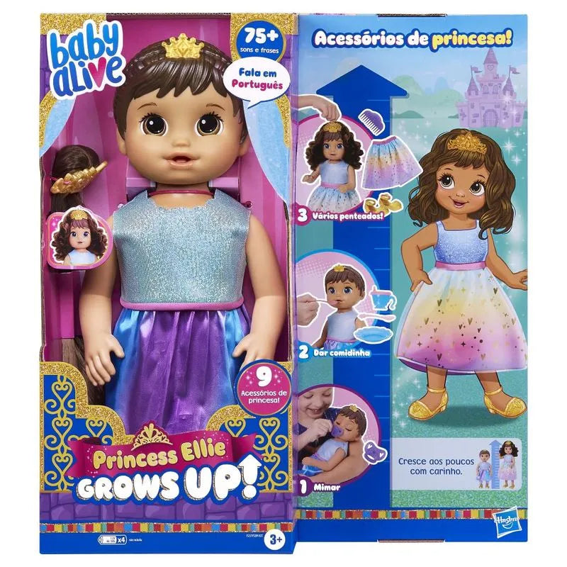 Boneca Baby Alive - Princess Ellie Grows Up! - Cabelos Castanhos - F5237 - Hasbro