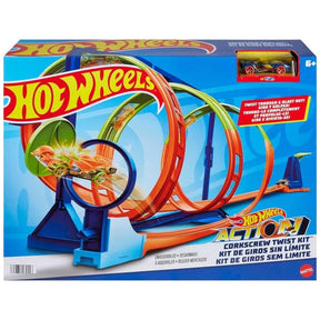 Kit de Pista Hot Wheels Torção de Saca Rolhas com Carro em Escala 1:64, 2 Modos de Brincar< Mattel