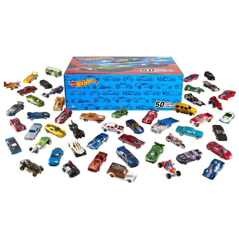 Kit com 50 Miniaturas Hot Wheels em Escala 1:64 Diversos Estilos e Cores Mattel